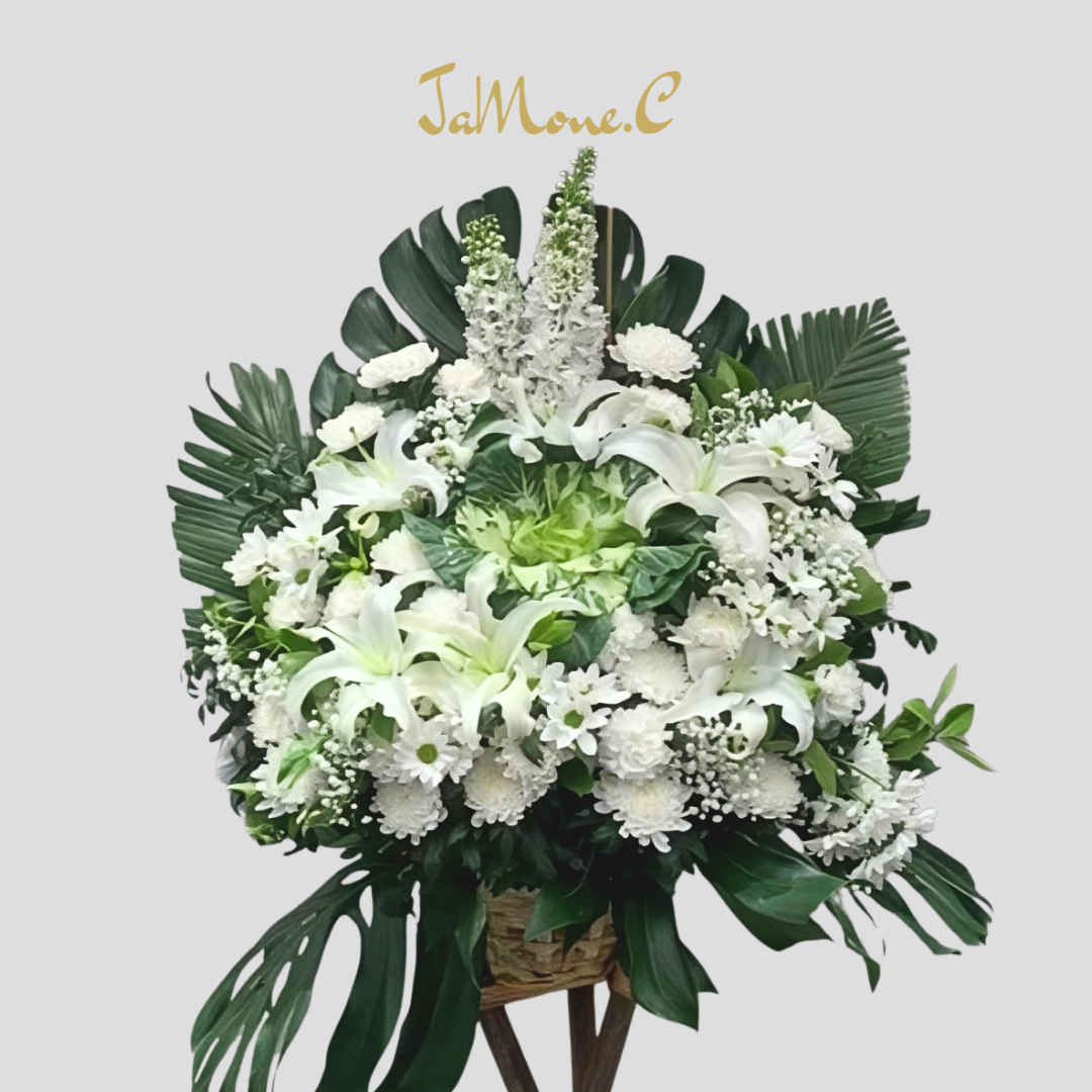 White Lilies and Chrysanthemums Sympathy Flower 白色百合菊花