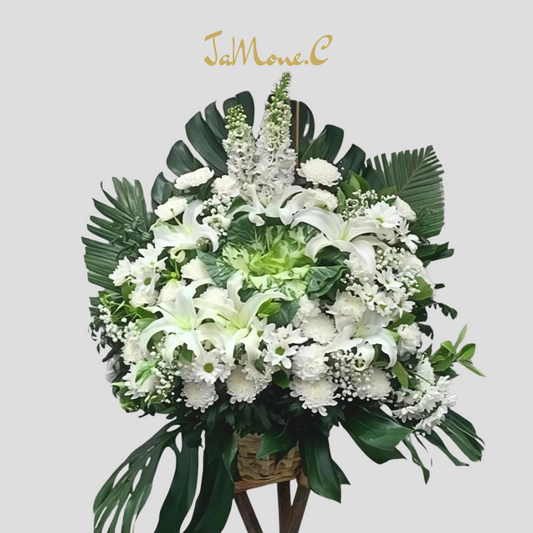 White Lilies and Chrysanthemums Sympathy Flower 白色百合菊花
