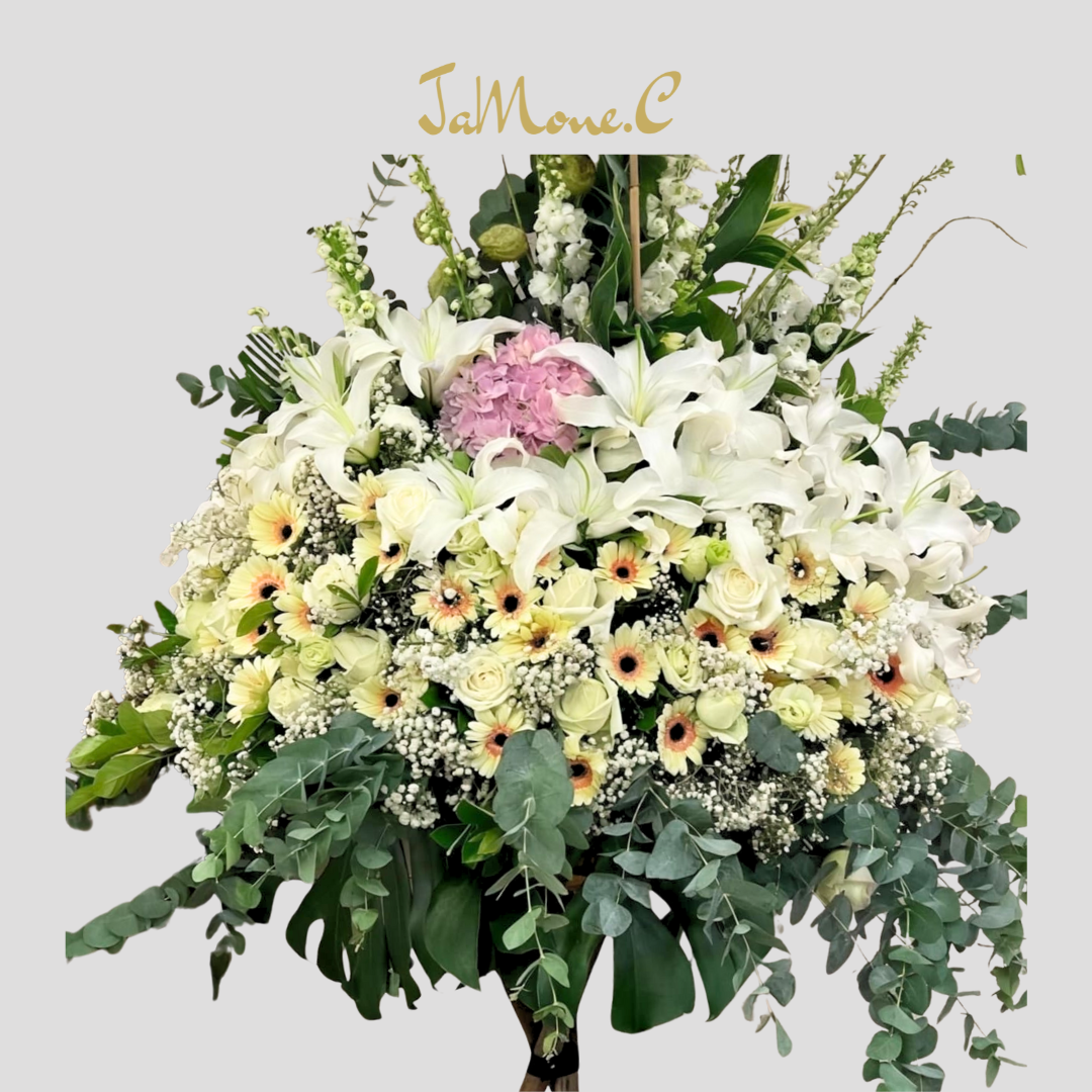 Lilies, Hydrangeas, and Button Mums Sympathy Flowers 百合繡球小菊花
